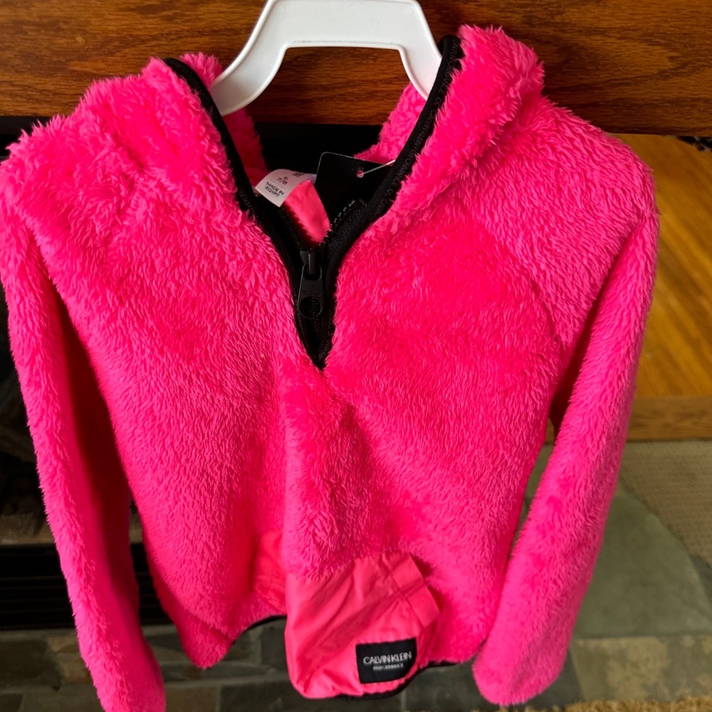 Girls Calvin Klein 1/4 zip pink fleece hoodie size 7/8